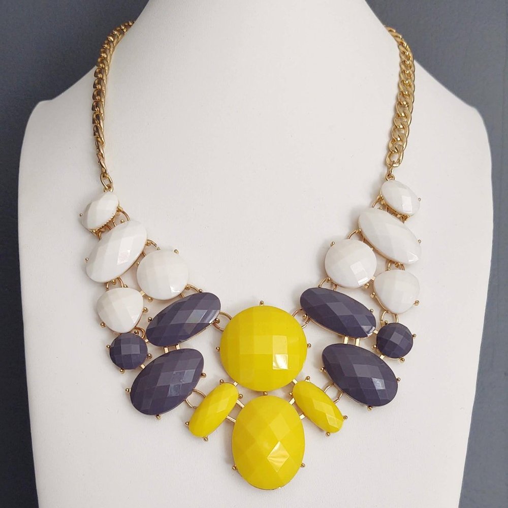 Gray, yellow and white beaded statement necklace